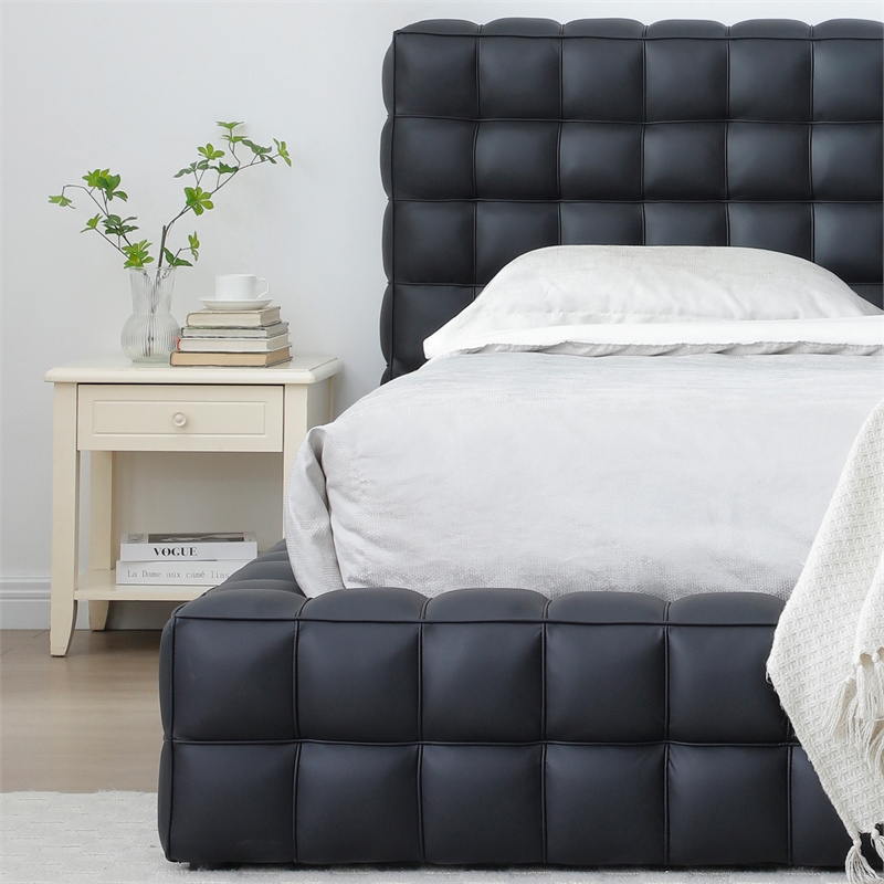 Livia Queen Size Faux Leather Upholstered Bed Fram in Black