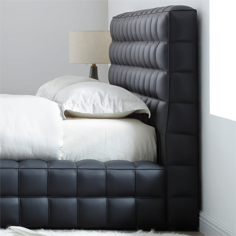 Livia Queen Size Faux Leather Upholstered Bed Fram in Black