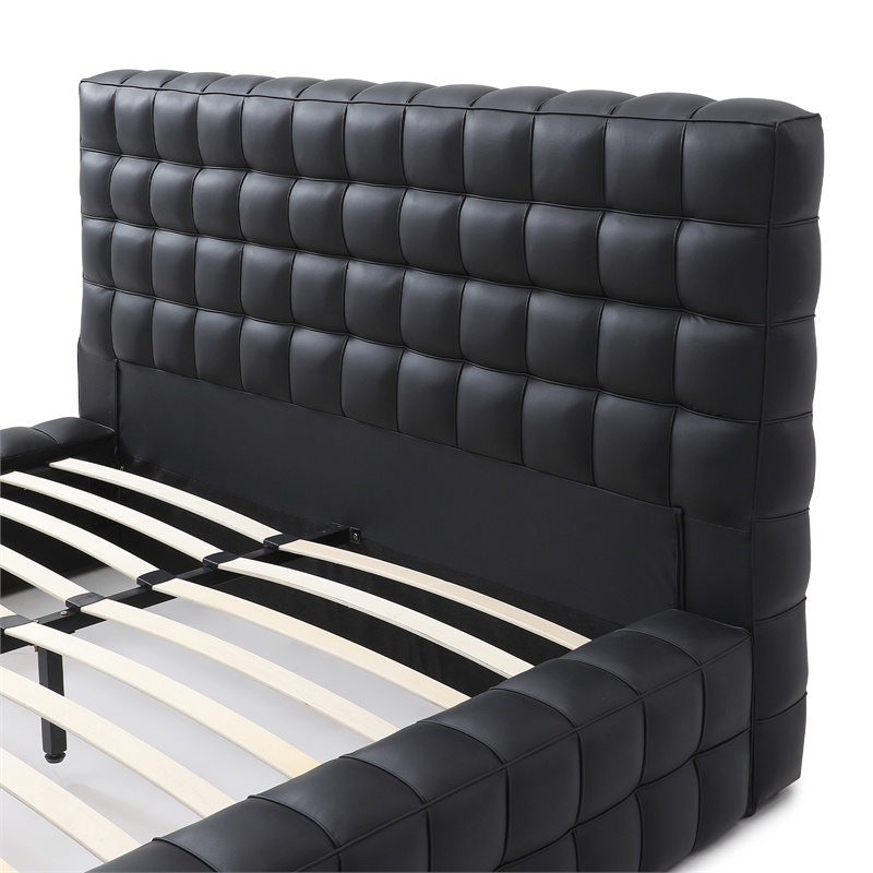 Livia Queen Size Faux Leather Upholstered Bed Fram in Black