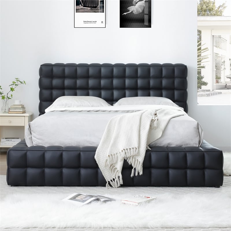 Livia Queen Size Faux Leather Upholstered Bed Fram in Black