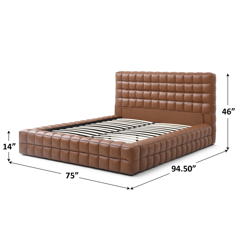 Livia Queen Size Faux Leather Upholstered Bed Fram in Brown