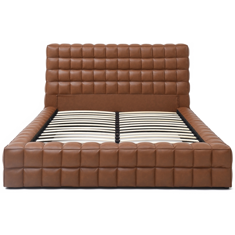 Livia Queen Size Faux Leather Upholstered Bed Fram in Brown