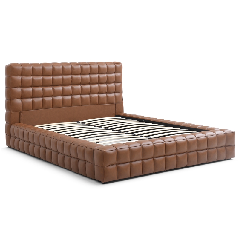 Livia Queen Size Faux Leather Upholstered Bed Fram in Brown