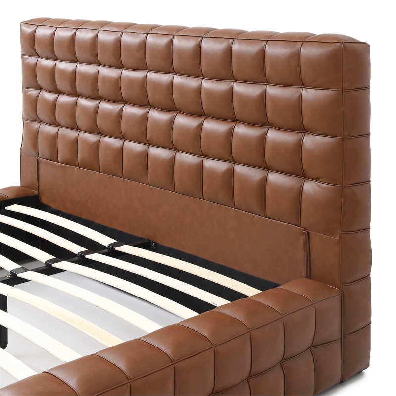 Livia Queen Size Faux Leather Upholstered Bed Fram in Brown