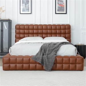 Livia Queen Size Faux Leather Upholstered Bed Fram in Brown