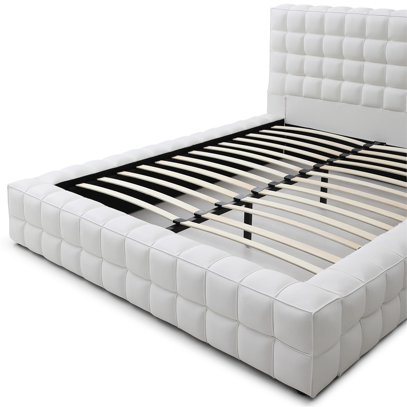 Livia Queen Size Faux Leather Upholstered Bed Fram in White