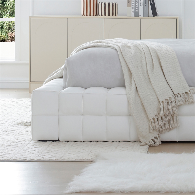 Livia Queen Size Faux Leather Upholstered Bed Fram in White