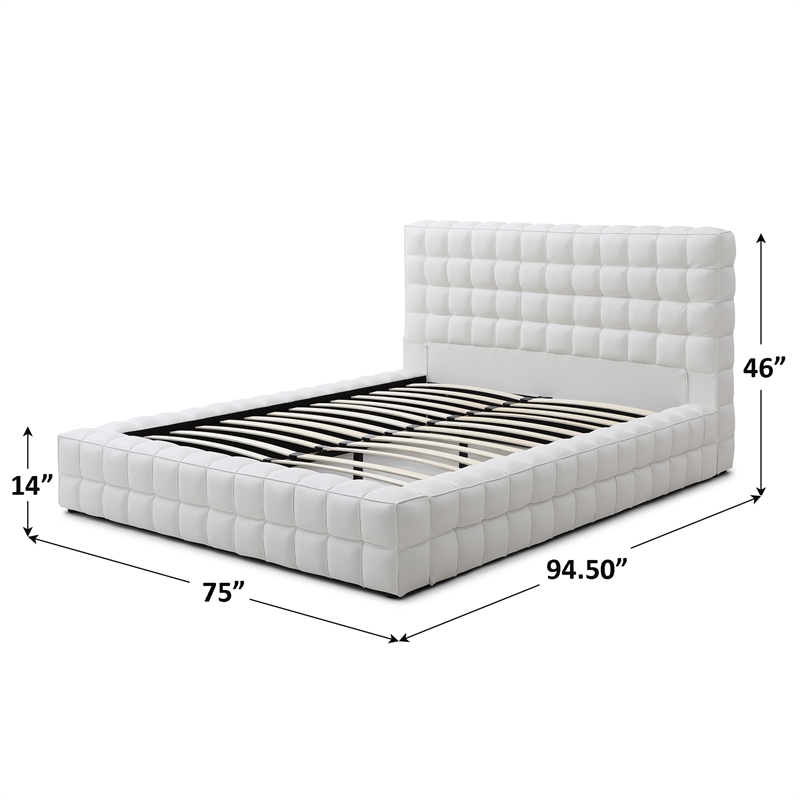 Livia Queen Size Faux Leather Upholstered Bed Fram in White