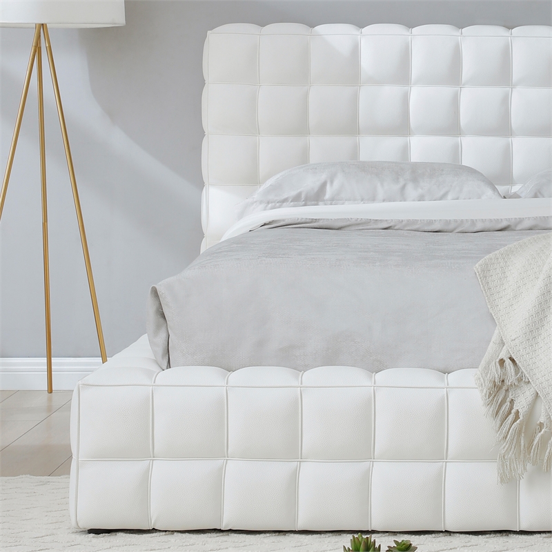 Livia Queen Size Faux Leather Upholstered Bed Fram in White