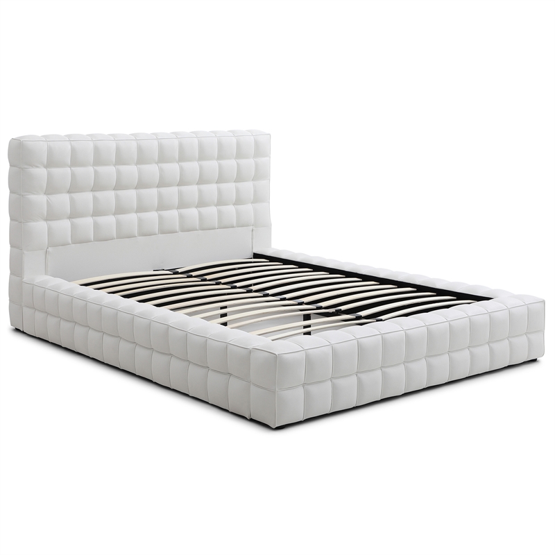 Livia Queen Size Faux Leather Upholstered Bed Fram in White