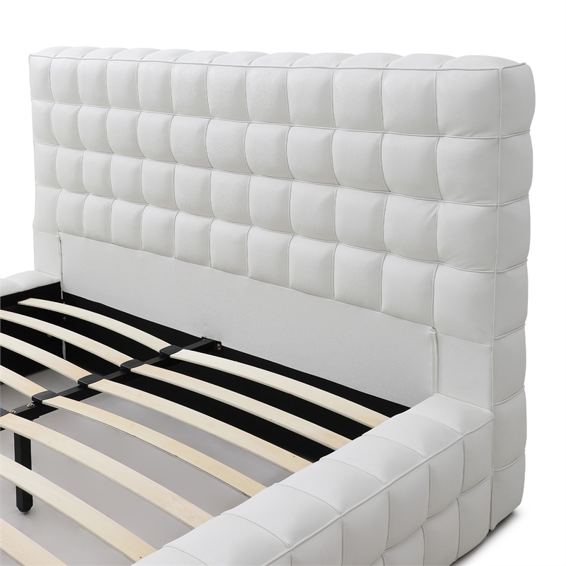 Livia Queen Size Faux Leather Upholstered Bed Fram in White