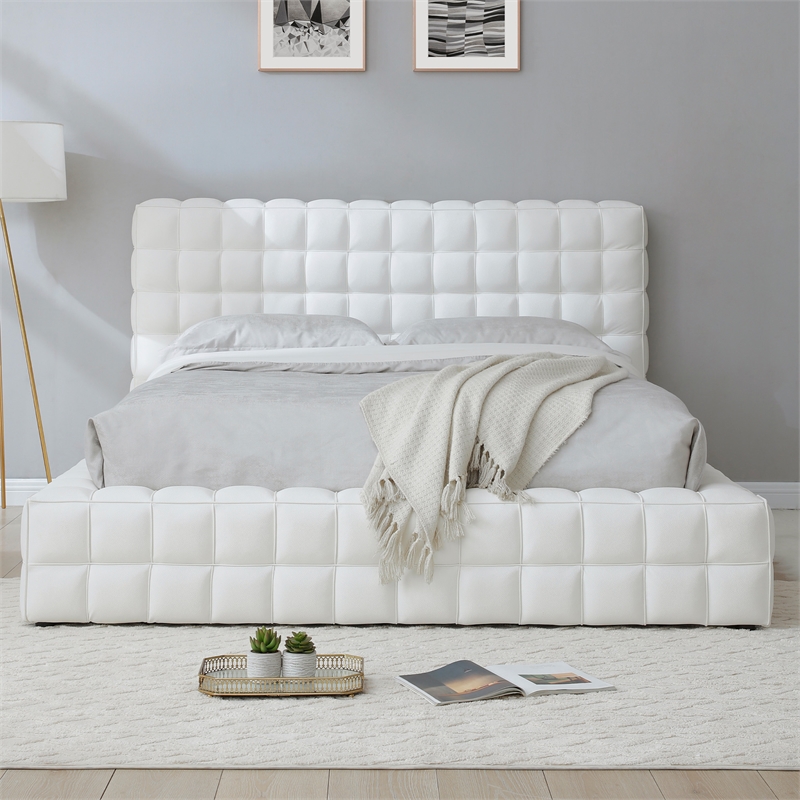 Livia Queen Size Faux Leather Upholstered Bed Fram in White