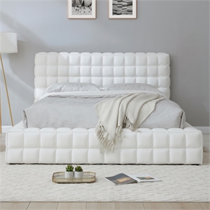 Livia Queen Size Faux Leather Upholstered Bed Fram in White