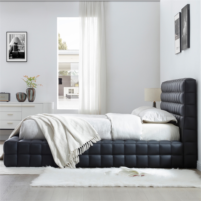 Livia King Size Faux Leather Upholstered Bed Fram in Black