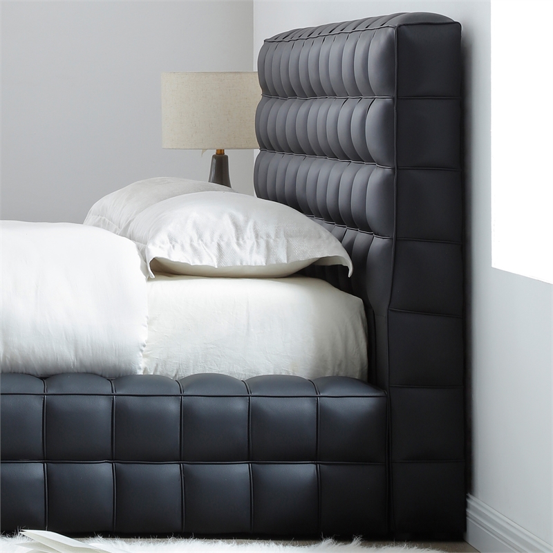 Livia King Size Faux Leather Upholstered Bed Fram in Black