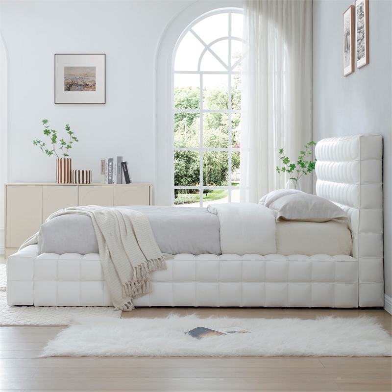 Livia King Size Faux Leather Upholstered Bed Fram in White