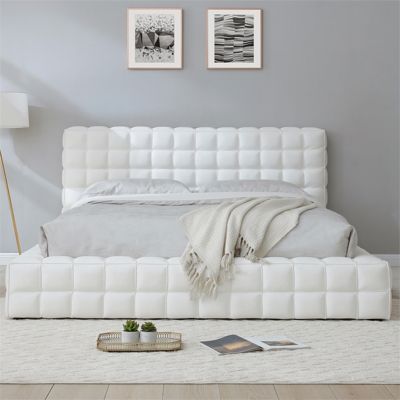Livia King Size Faux Leather Upholstered Bed Fram in White