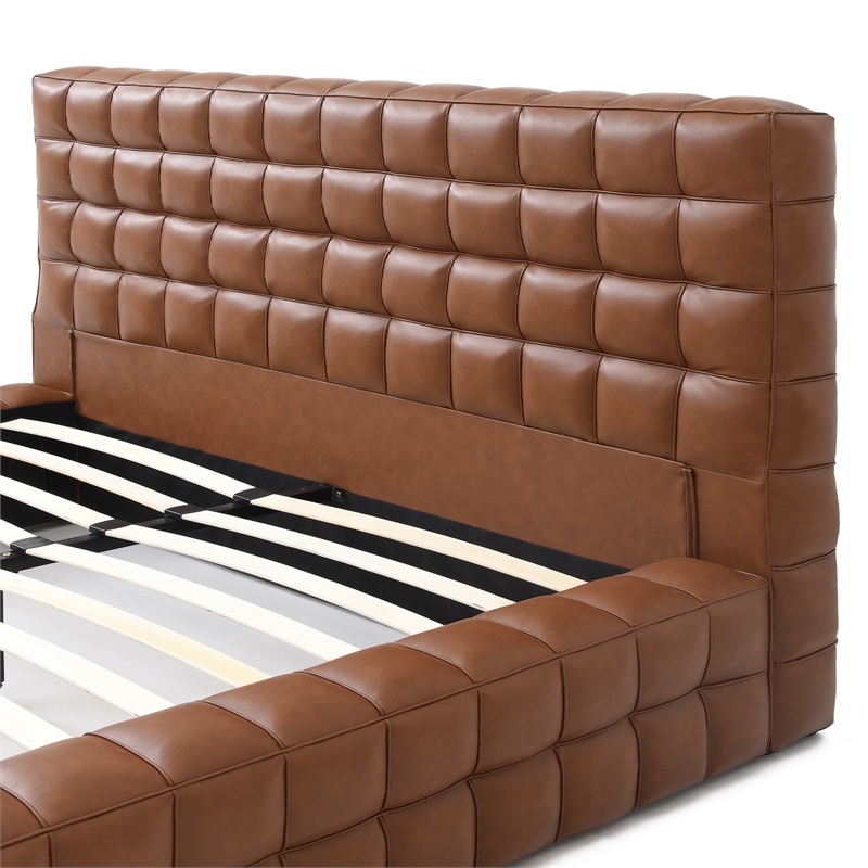Livia King Size Faux Leather Upholstered Bed Fram in Brown