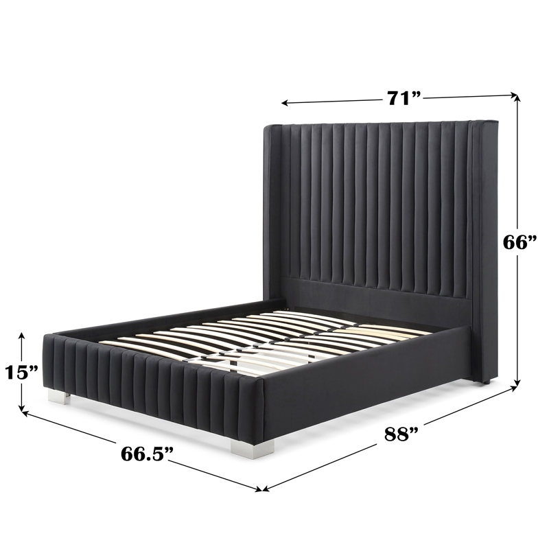Jeffrey Queen Size Velvet Upholstered Bed Frame in Black