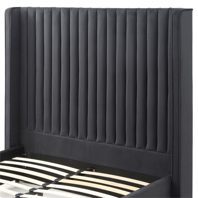 Jeffrey Queen Size Velvet Upholstered Bed Frame in Black