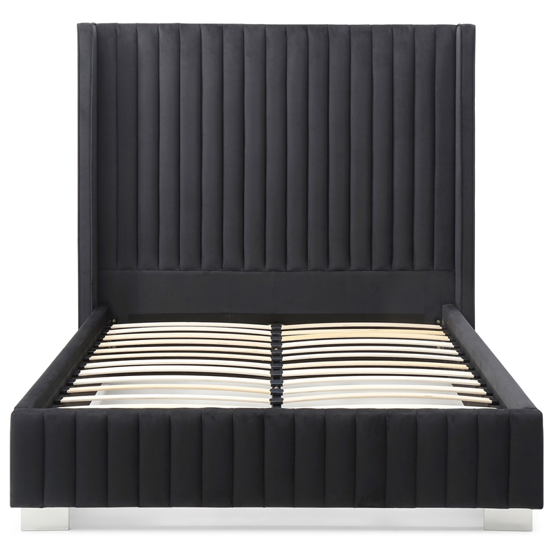 Jeffrey Queen Size Velvet Upholstered Bed Frame in Black