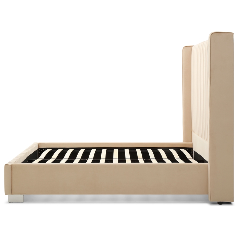 Jeffrey Queen Size Velvet Upholstered Bed Frame In Camel
