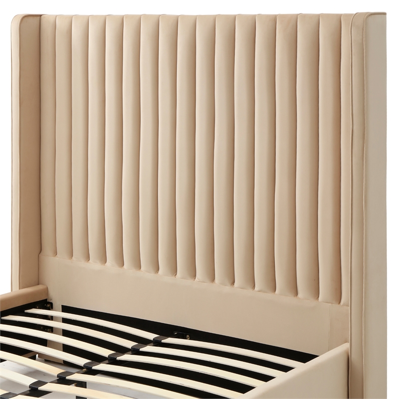 Jeffrey Queen Size Velvet Upholstered Bed Frame In Camel