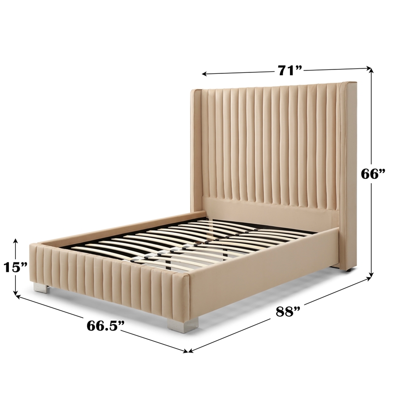 Jeffrey Queen Size Velvet Upholstered Bed Frame In Camel