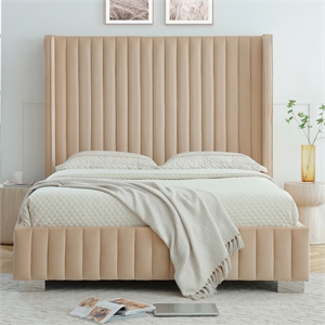 Jeffrey Queen Size Velvet Upholstered Bed Frame In Camel