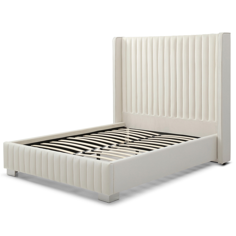 Jeffrey Queen Size Velvet Upholstered Bed Frame in Cream
