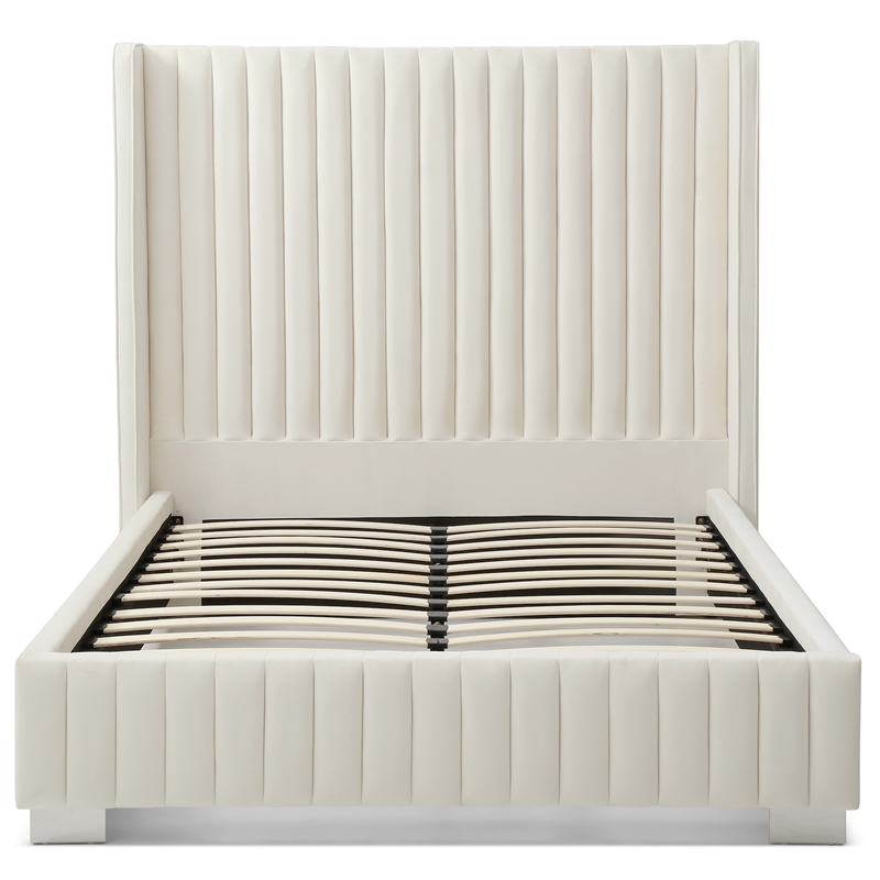 Jeffrey Queen Size Velvet Upholstered Bed Frame in Cream