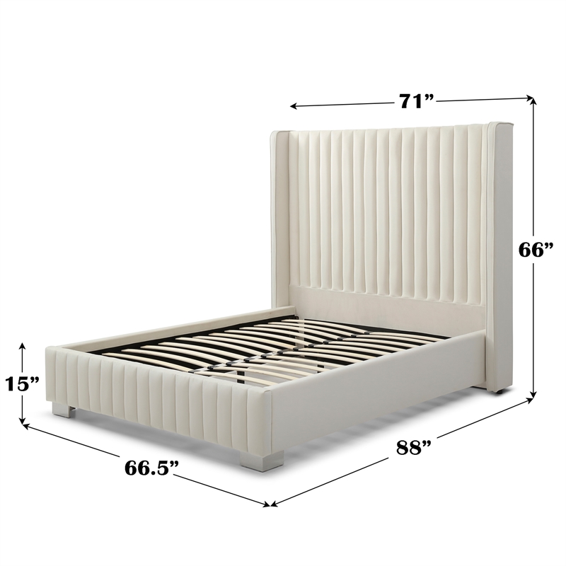 Jeffrey Queen Size Velvet Upholstered Bed Frame in Cream