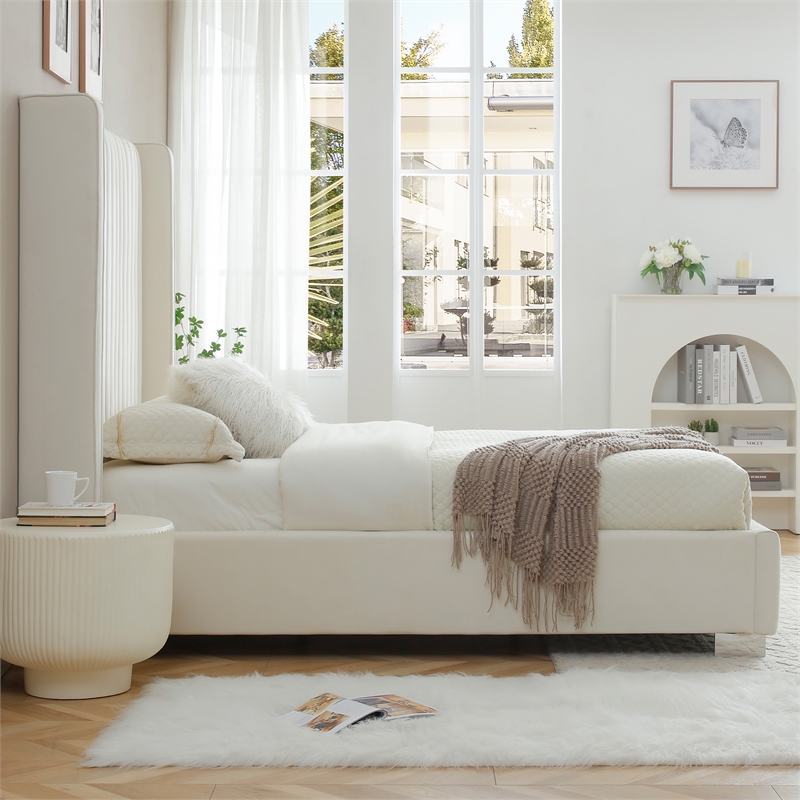 Jeffrey Queen Size Velvet Upholstered Bed Frame in Cream