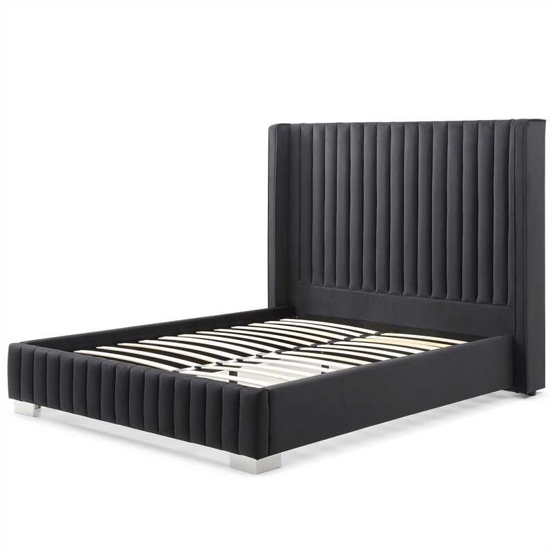 Jeffrey King Size Velvet Upholstered Bed Frame in Black