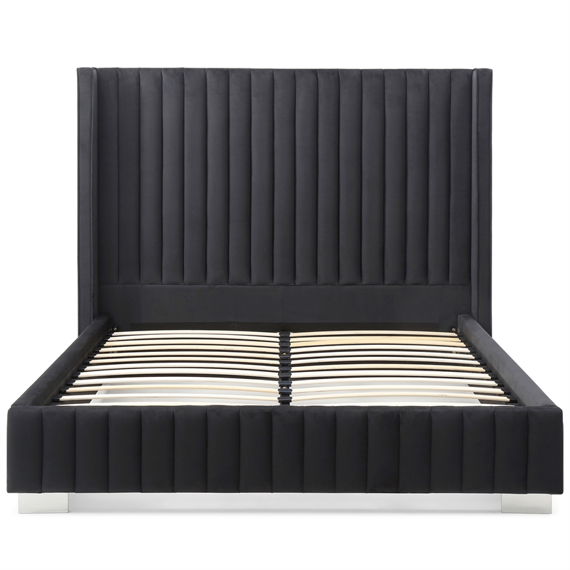 Jeffrey King Size Velvet Upholstered Bed Frame in Black