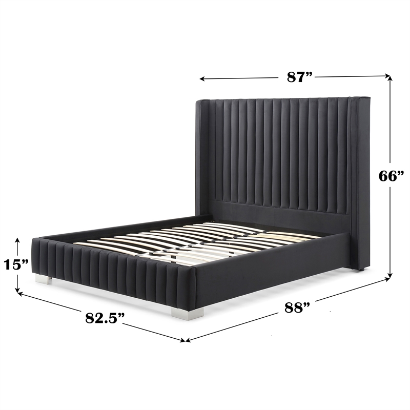 Jeffrey King Size Velvet Upholstered Bed Frame in Black