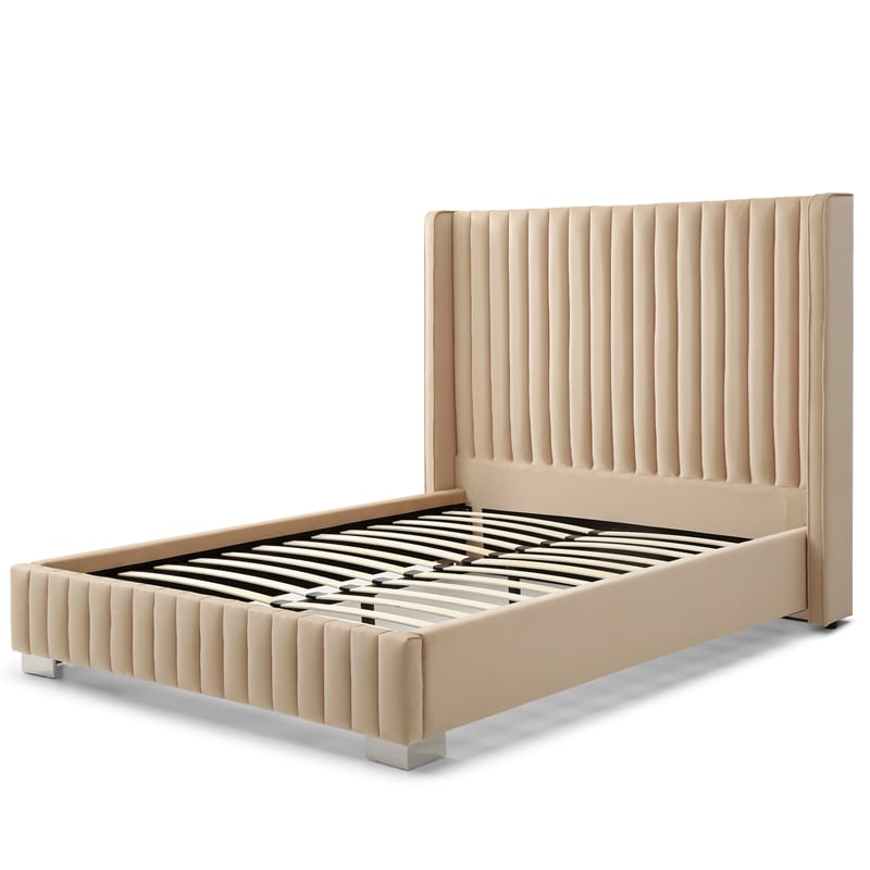 Jeffrey King Size Velvet Upholstered Bed Frame in Camel