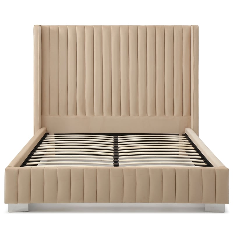 Jeffrey King Size Velvet Upholstered Bed Frame in Camel