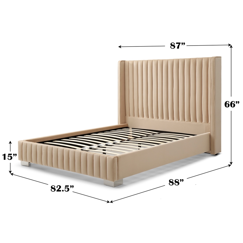 Jeffrey King Size Velvet Upholstered Bed Frame in Camel