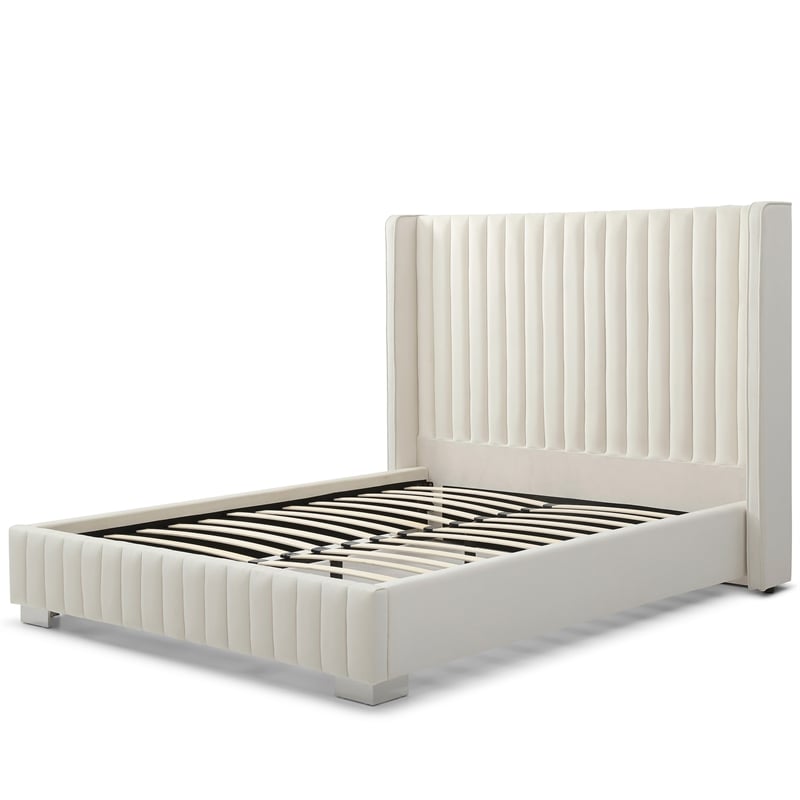 Jeffrey King Size Velvet Upholstered Bed Frame in Cream