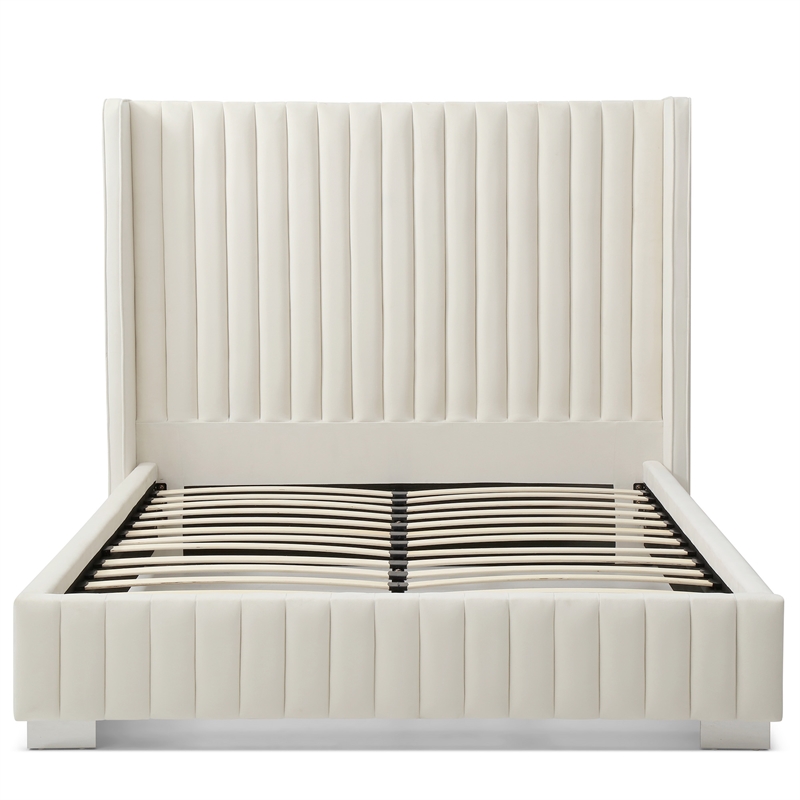 Jeffrey King Size Velvet Upholstered Bed Frame in Cream