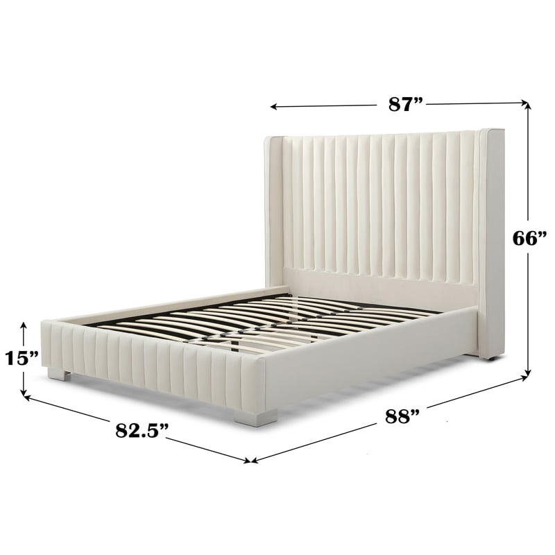 Jeffrey King Size Velvet Upholstered Bed Frame in Cream