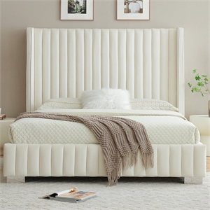 Jeffrey King Size Velvet Upholstered Bed Frame in Cream