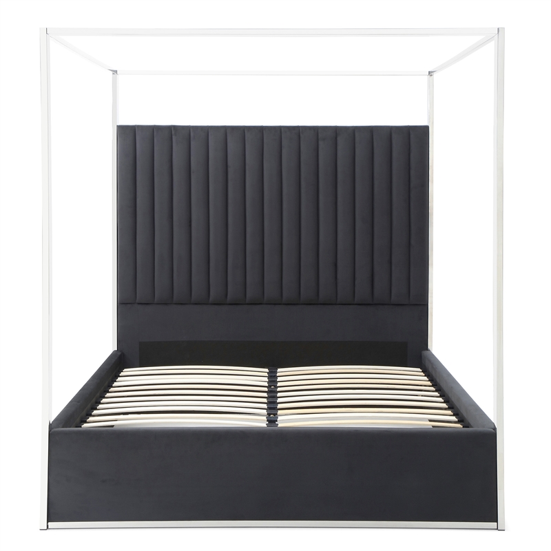 Jeffrey Canopy Velvet Upholstered Queen Bed Frame In Black