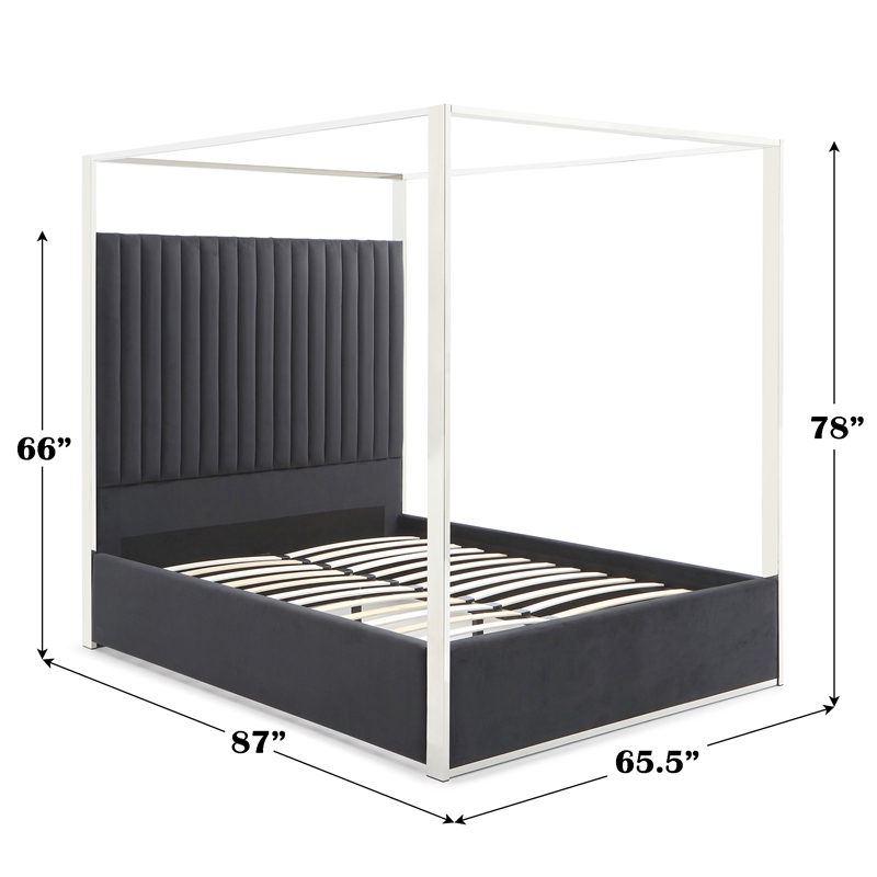 Jeffrey Canopy Velvet Upholstered Queen Bed Frame In Black