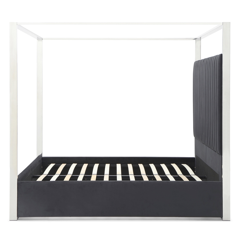 Jeffrey Canopy Velvet Upholstered Queen Bed Frame In Black