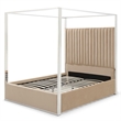 Jeffrey Canopy Velvet Upholstered Queen Bed Frame In Camel