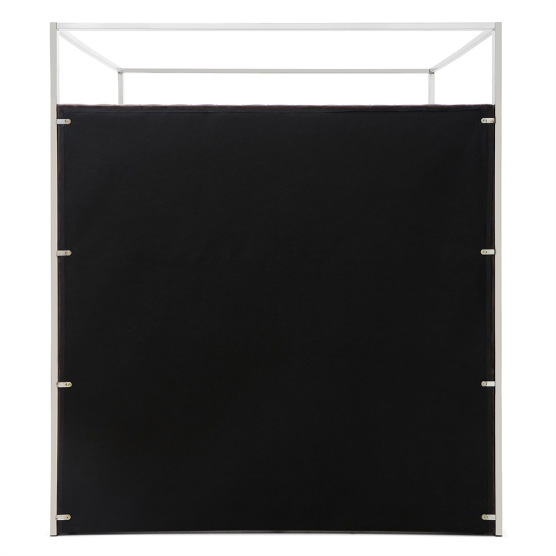 Jeffrey Canopy Velvet Upholstered Queen Bed Frame In Dark Brown