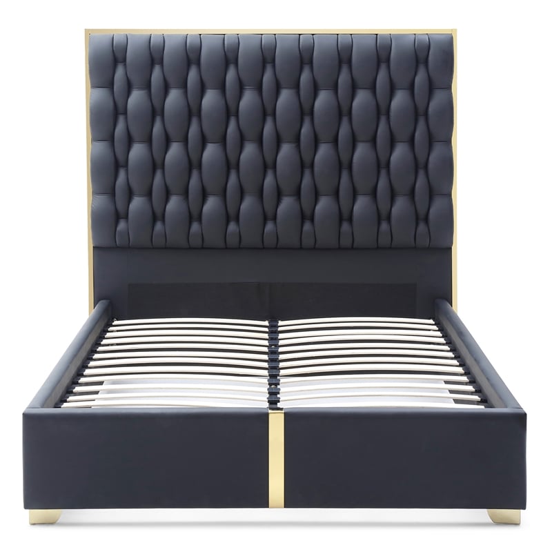 Rollie Vegan Leather Upholstered Queen Bed Frame In Black
