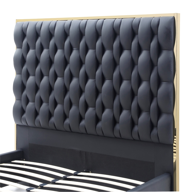 Rollie Vegan Leather Upholstered Queen Bed Frame In Black